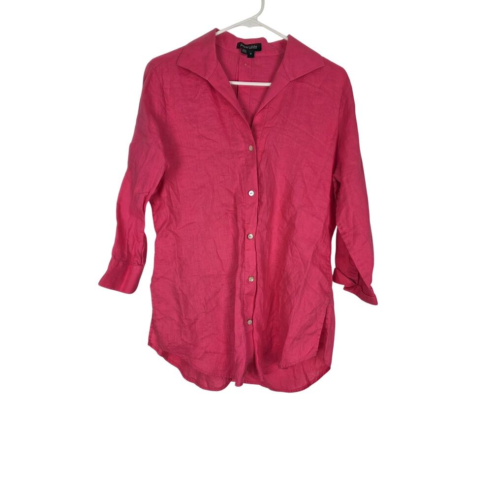 Paperwhite 100% Linen Top 10 Womens Beachy Pink Button Front Back Coquette‎